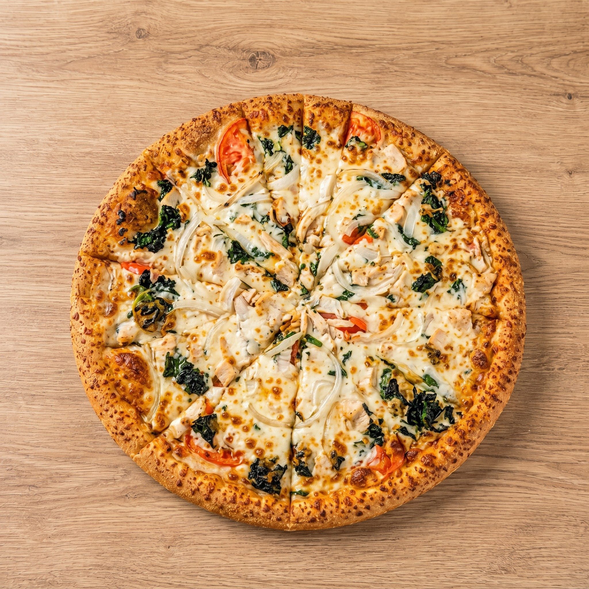Chicken Spinach Pizza.